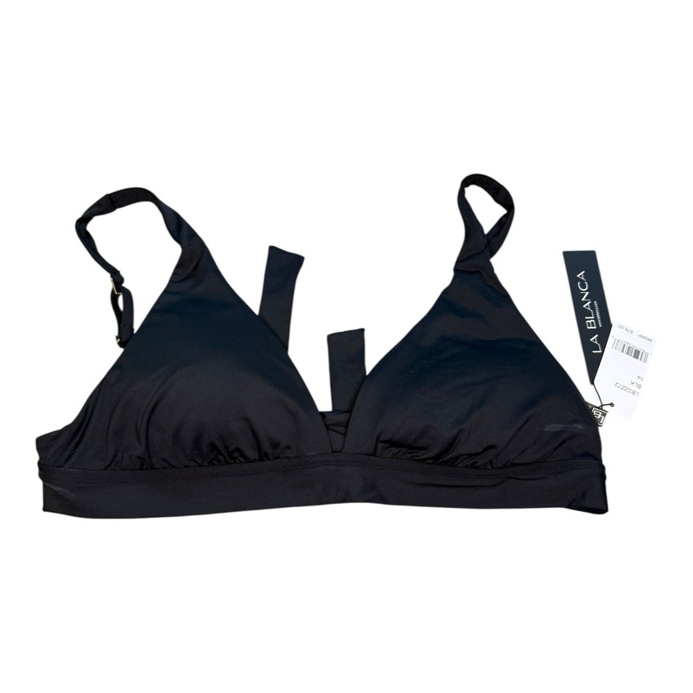 La Blanca Black Triangle Bikini Top‎ Removable Pads Tie Back Size 14